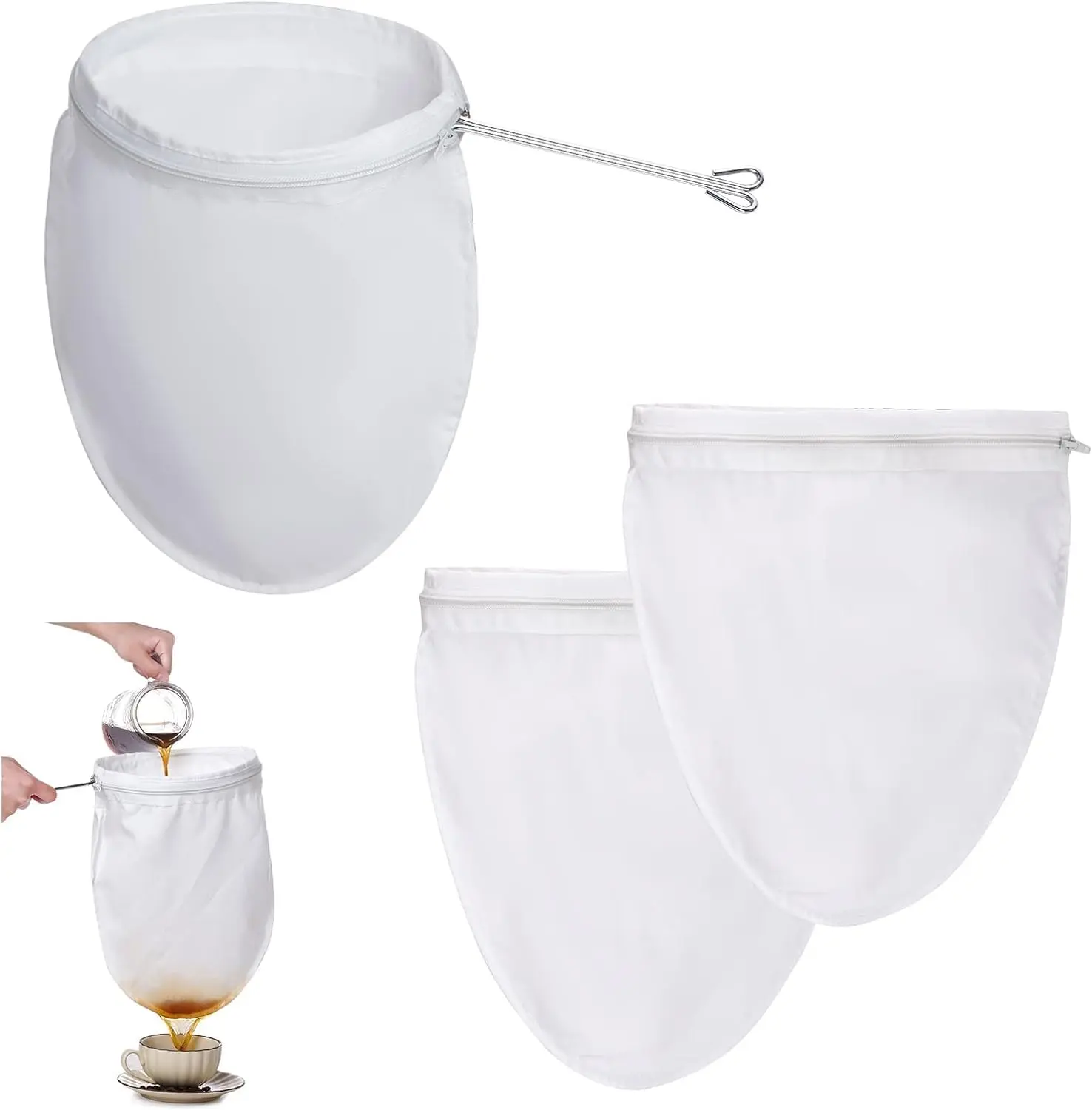 3 Pcs Ultra Fine Mesh Strainer Bags, Cheesecloth Strainer with Handle, Reusable Food Filter Bags Nut Milk Bag for Straining NutMilk Coffee Juices Honey Wine Oil (Small Size)