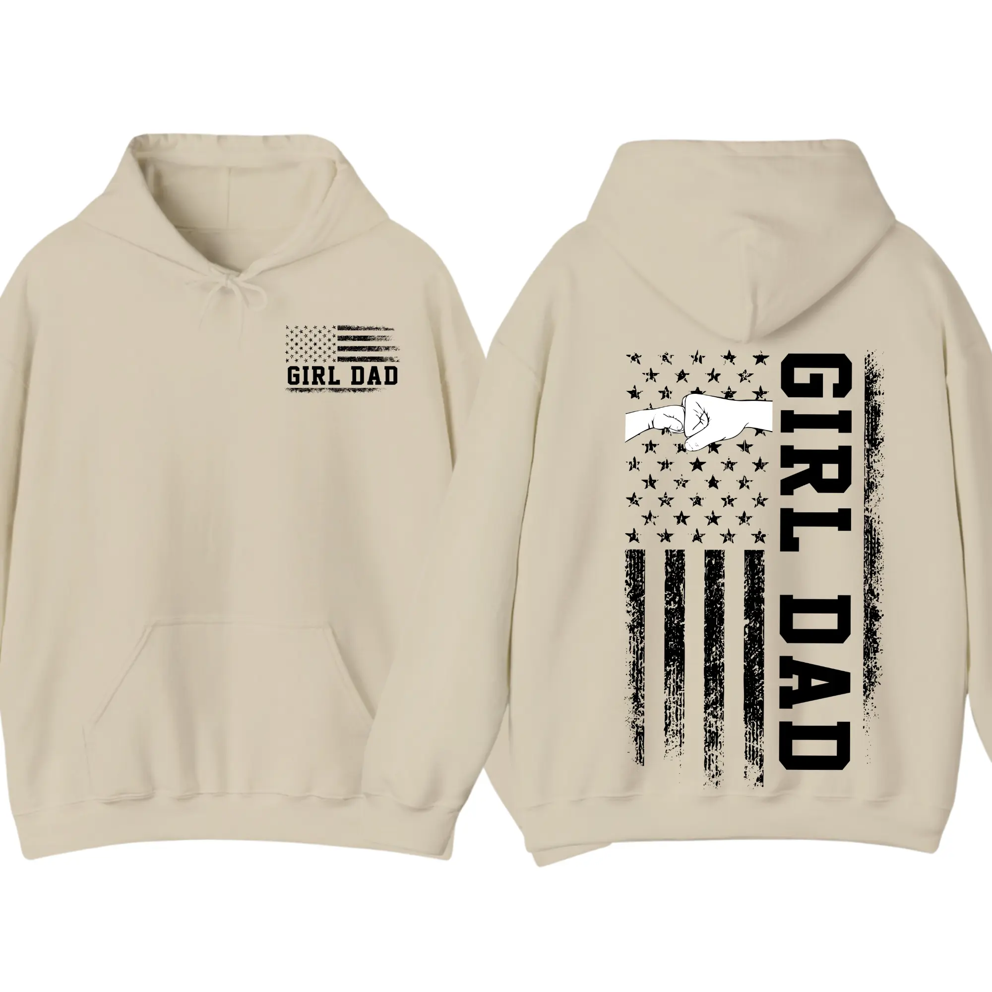 Father Daughter Bond Hoodie, Girl Dad Graphic Pullover with Flag and Fist Bump, Funny Father’s Day Hoodie, Best Dad Ever Gift, Casual Trendy Men’s Streetwear
