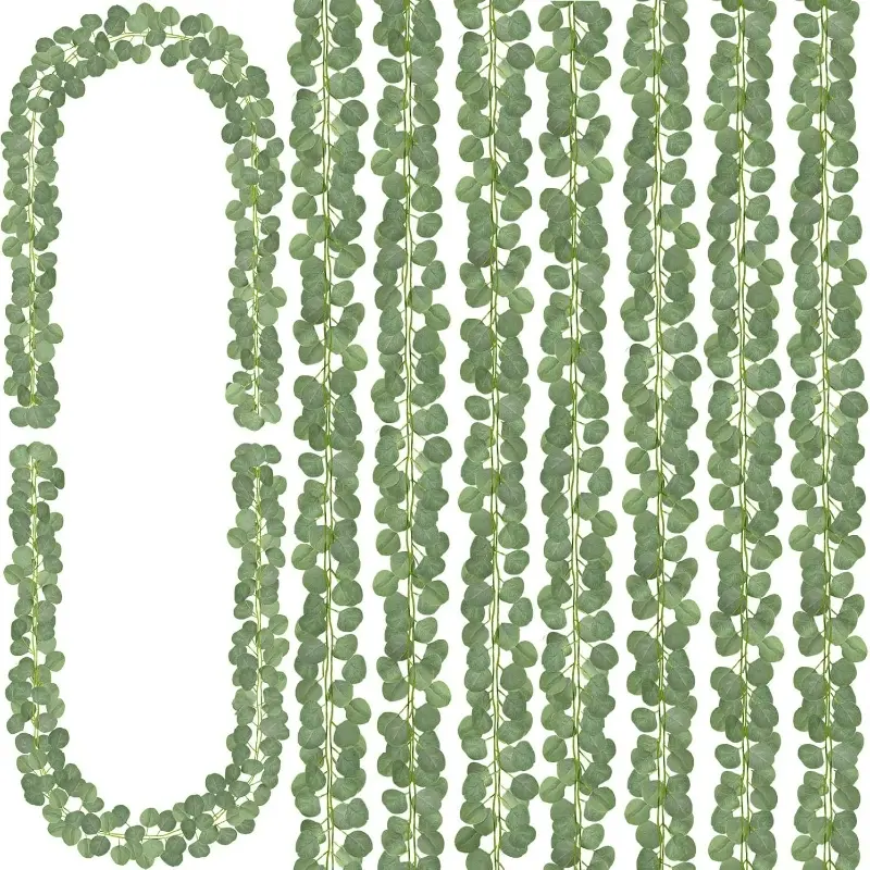 8Pcs Eucalyptus Garland,Artificial Eucalyptus Plants Leaves Table Greenery Artificial Faux Greenery Garland Wreath Spring Vines Artificial Hanging Plants for Wedding Party Table Bedroom Wall Room Decor Artificial Flowers Fake Hanging Plants