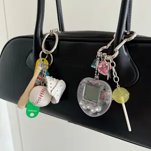 Korean Fashion Rainbow Game Console Bone Keychain Kawaii Harajuku Charm Y2K Crystal Heart Lock DIY Bag Pendant Keychain Vintage