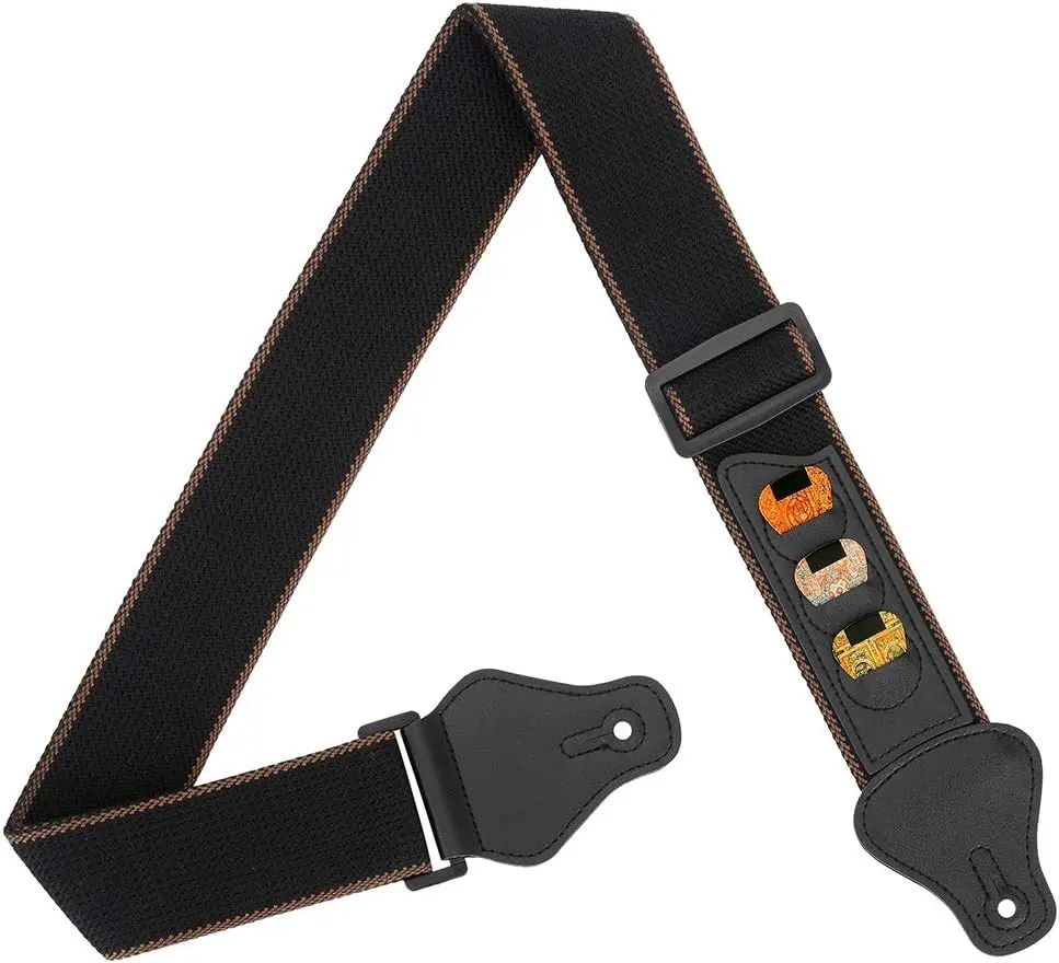 Guitar Strap,  Soft  Guitar Straps With 3 Pick Holders For Bass, Electric & Acoustic Guitar