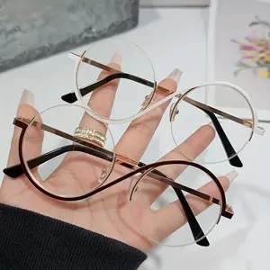 New Stylish Metal Half-Frame Round Glasses with Clear Lenses Cool Design for Everyday Wear Concerts Gatherings Parties Fashionable Outfits