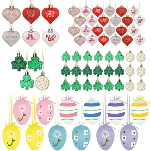 Valentines Day Decorations Tree Ornaments Multi-Festival 60 count Plastic Tree Decor Hearts Shamrocks Eggs Cute  Ornaments for Indoor Outdoor  Mantle Fireplace Party Supplies
