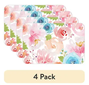 Floral Splash Reversible Flexible Plastic Placemat (4 Pack) - Coasters & Tableware