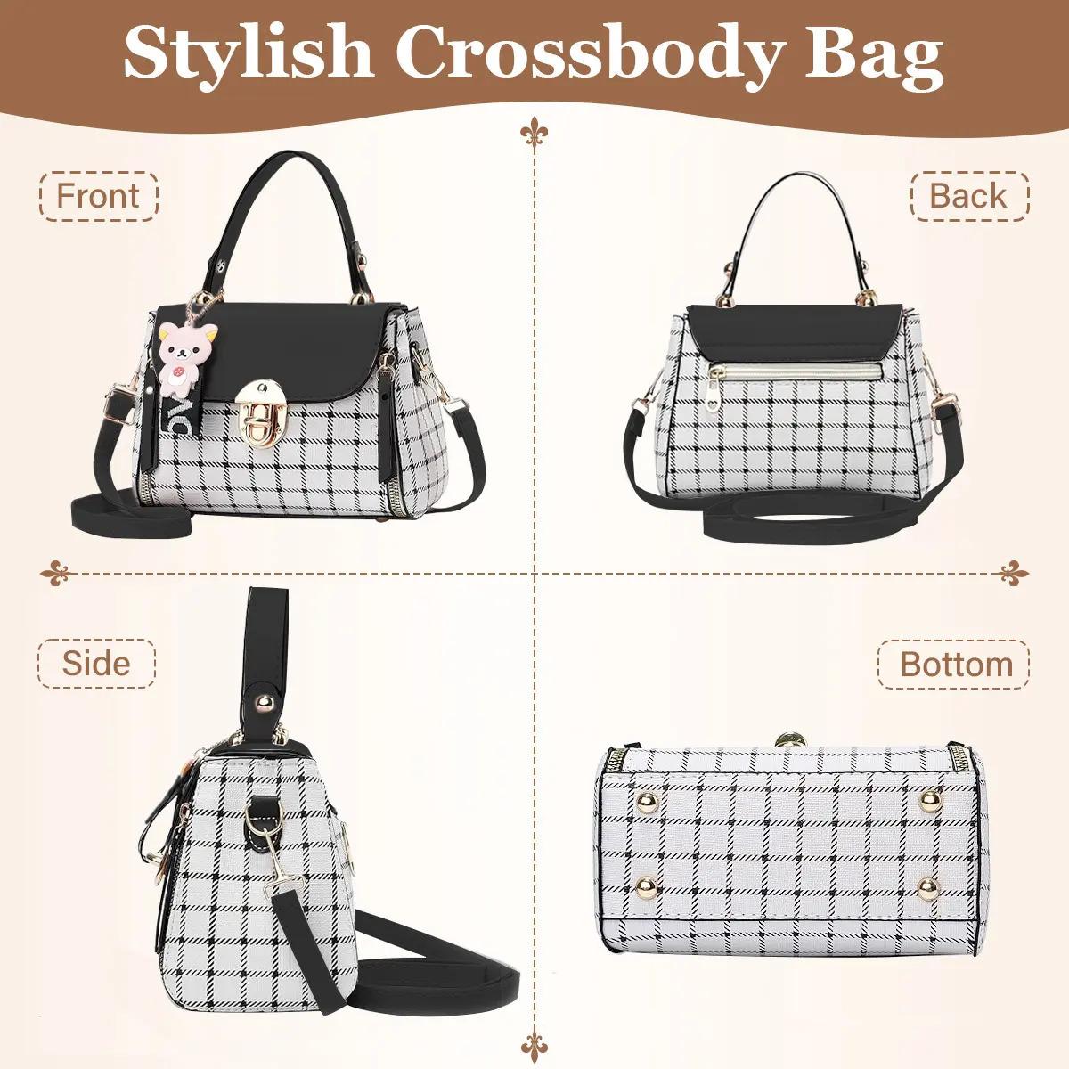 Plaid Pattern Crossbody Handbag, Women's PU Leather Flap Purse with Buckle Decor, Classic Elegant Shoulder Bag, Lightweight & Durable Everyday Bag, Chic Versatile Accessory, Great Gift for Women
