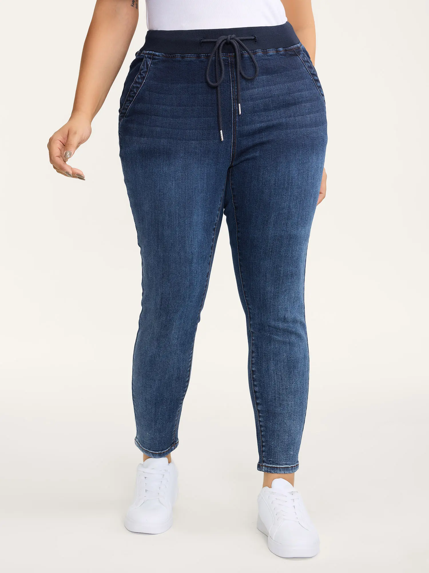 BLOOMCHIC Women's Plus Size High Waist Blue Vintage Skinny Denim Bottoms - Curvy Clothing, Tummy Control, Stretch Fabric, Body-Shaping, Cotton Blend, Drawstring Tie, Slanted Pockets, M-6X, Summer Finds, Garment, Pants, Jeans, Spandex, Bluevintage, Plus Si