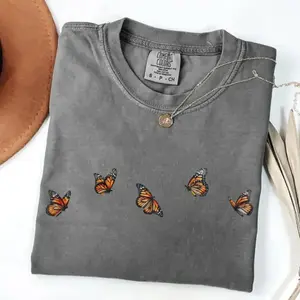Comfort Colors Vintage Butterfly TShirt, Monarch Butterfly T-Shirt, Flower Butterfly TShirt, Purple Butterfly Tee Birthday, Gardener T-Shirt-Howard SF