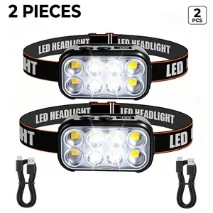 Motion Sensor LED Headlamp 2-Pack with Smart LCD Battery Display, 2.1oz Ultra-Light Rechargeable Headlight, 6 Modes Red Light for Camping, Running, Fishing