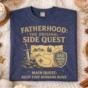 Fatherhood The Original Side Quest Dad Mode T-Shirt Funny Gamer Dad Quote Father Life Humor Casual Outfit Gift for Dads Gaming Fathers, unisex dnd shirt