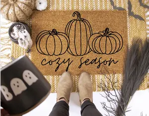 Cozy Season Doormat, Fall themed decor, Autumn themed decor, pumkpin fall doormat Non-slip Anti-skid Indoor Black