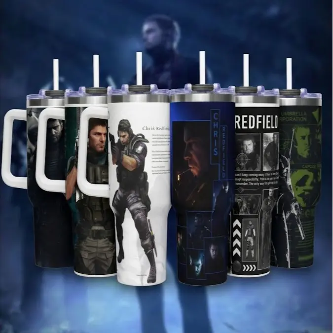 Chris Redfield 40oz Tumbler, Resident Evil Fan, Gift For Fans ,Tumbler Stickers, Water Bottle Tumbler, Gift for Zombie Video Game Fans