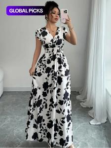 Elegant Women's Summer Dress, V Neck A-Line Batwing Sleeve, Floral Print, Casual Fashion, Perfect for Daily Wear & Special Occasions