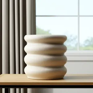 360 stand 14 in. Cream Cylinder Floral Ceramic Table Vase - with Stacking Ring, Watertight Seal - Home Decor Accessory for Entryway Display, Ideal Gift Option, Decorative, Modern Ceramic Vase