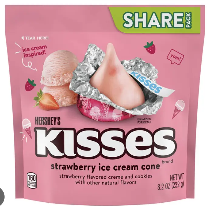 (8 pack) Hershey's Kisses STRAWBERRY ICE CREAM CONE Share Pack