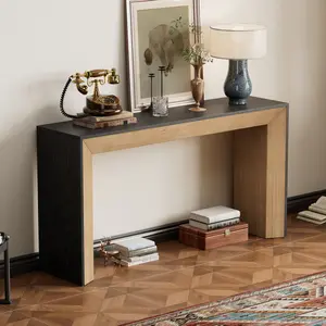 59*15.31*31.8 Inch Fireplace Style Console Table, MDF Solid Wood Veneer Entryway Sofa Table, 220LB Weight Capacity Retro Accent Hallway Table for Living Room Home Decor