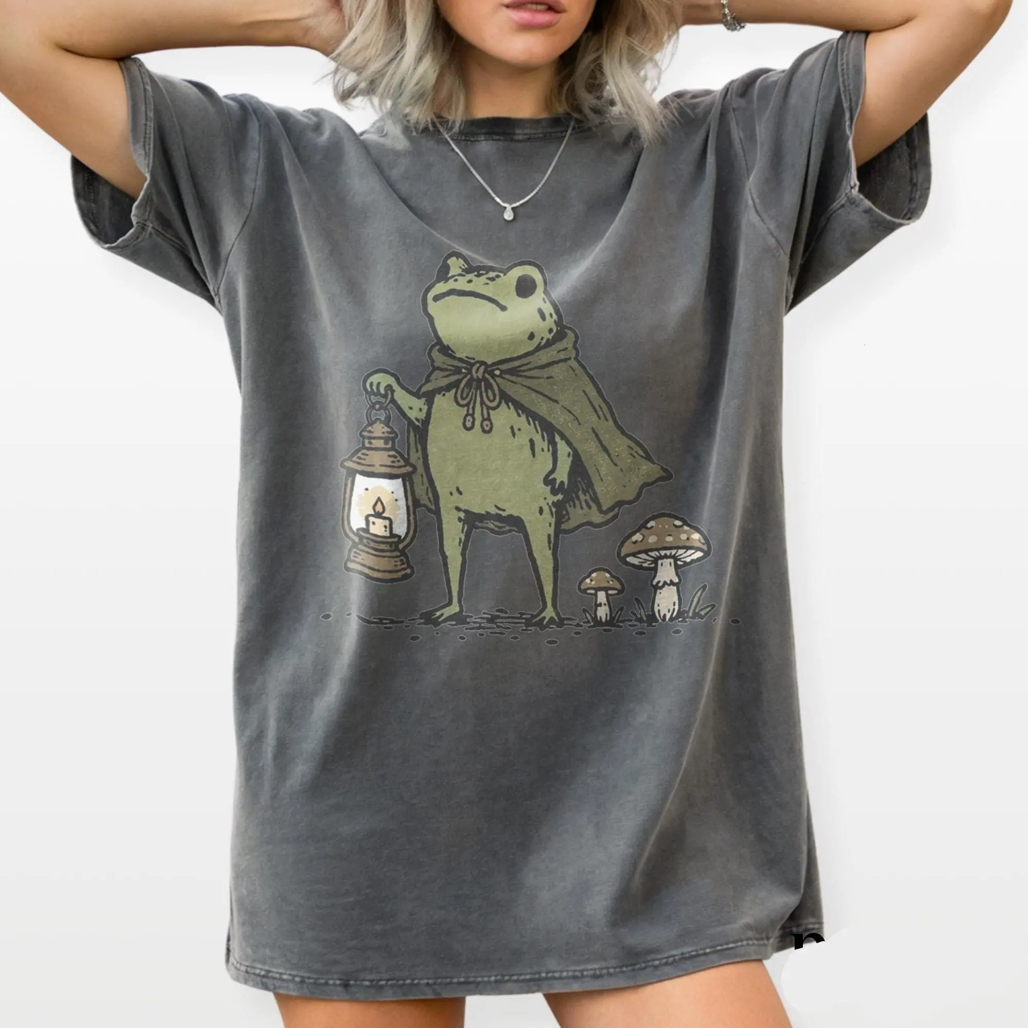 Retro Adventure Frog Graphic Tee, Woodland Fantasy Nature Shirt, Cottagecore Forest Explorer Style Top