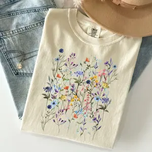 Botanical Floral Tee, Wildflowers Tee, Comfort Colors Vintage Pressed Flowers T Shirt, Boho Cottagecore T Shirt, Gift For Gardener, Trendy Summer Tee, Unisex Casual Graphic T-Shirts