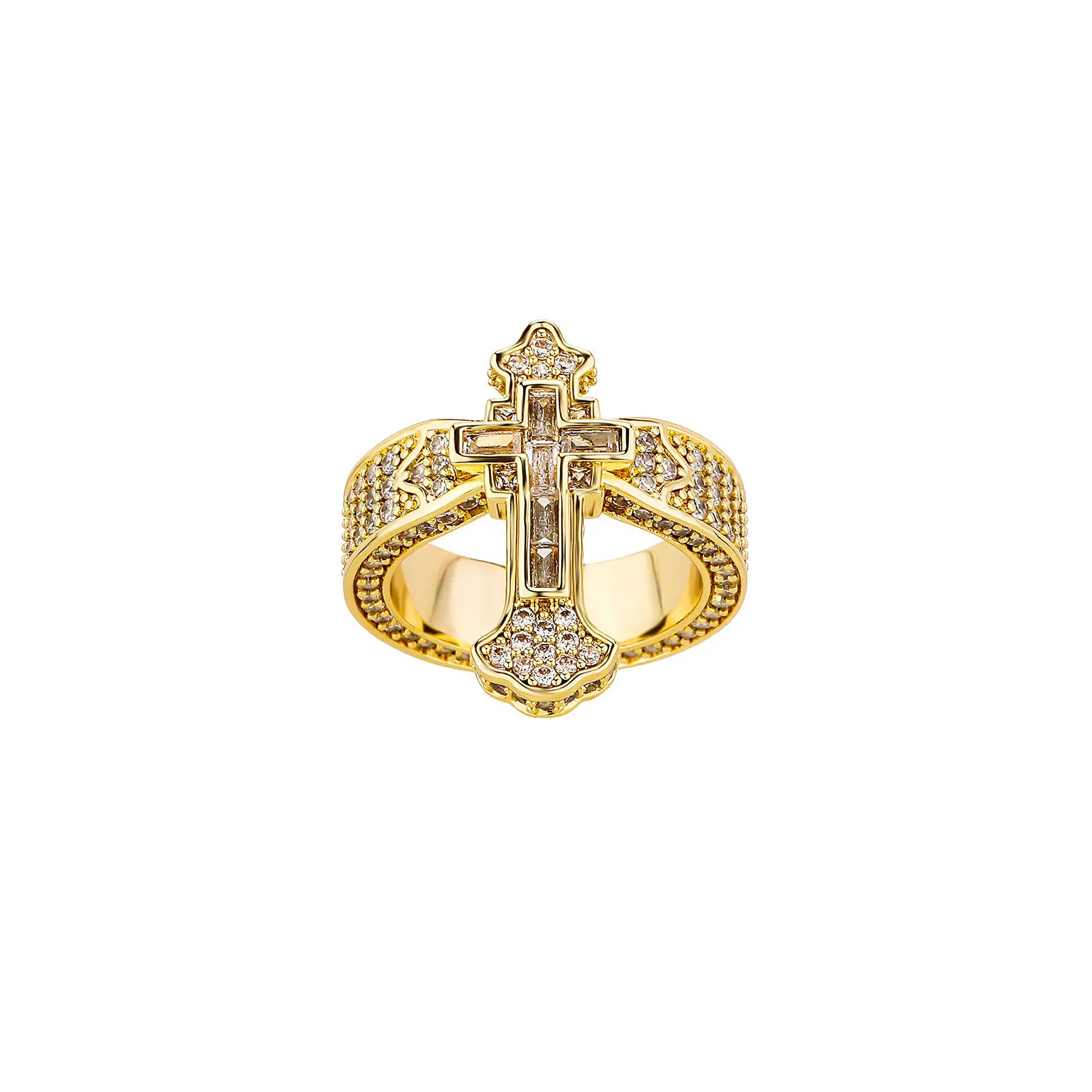 New cross ring hipster-man ring micro-inset zircon hip hop style high-grade temperament couple ring manufacturers direct sales