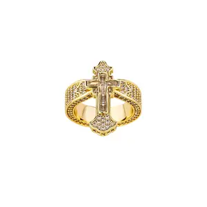 New cross ring hipster-man ring micro-inset zircon hip hop style high-grade temperament couple ring manufacturers direct sales