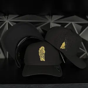 San judas gold plate SnapBack hat- black hydro