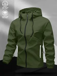 Men's Fashion Hooded Jacket, Breathable Anti-Wrinkle Fabric, Moisture-Wicking, Side Pockets, Adjustable Drawstring, All Seasons Outdoor Wear