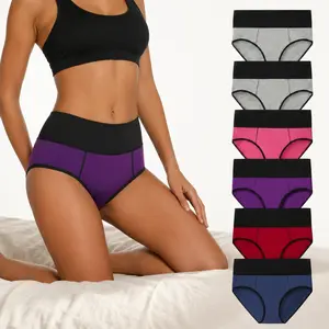 Women's High Waist Seamless All-Cotton Panties - Comfortable Soft, Panty Style, Body-Friendly Colored Briefs with Mild Tummy Control, Stretch Breathable No-Show Summer Daily Underwear, Comfortable Soft Briefs, Panty Style Briefs