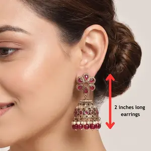 Lightweight Polki Jhumka Earrings, 2 inches Long Drop Earrings