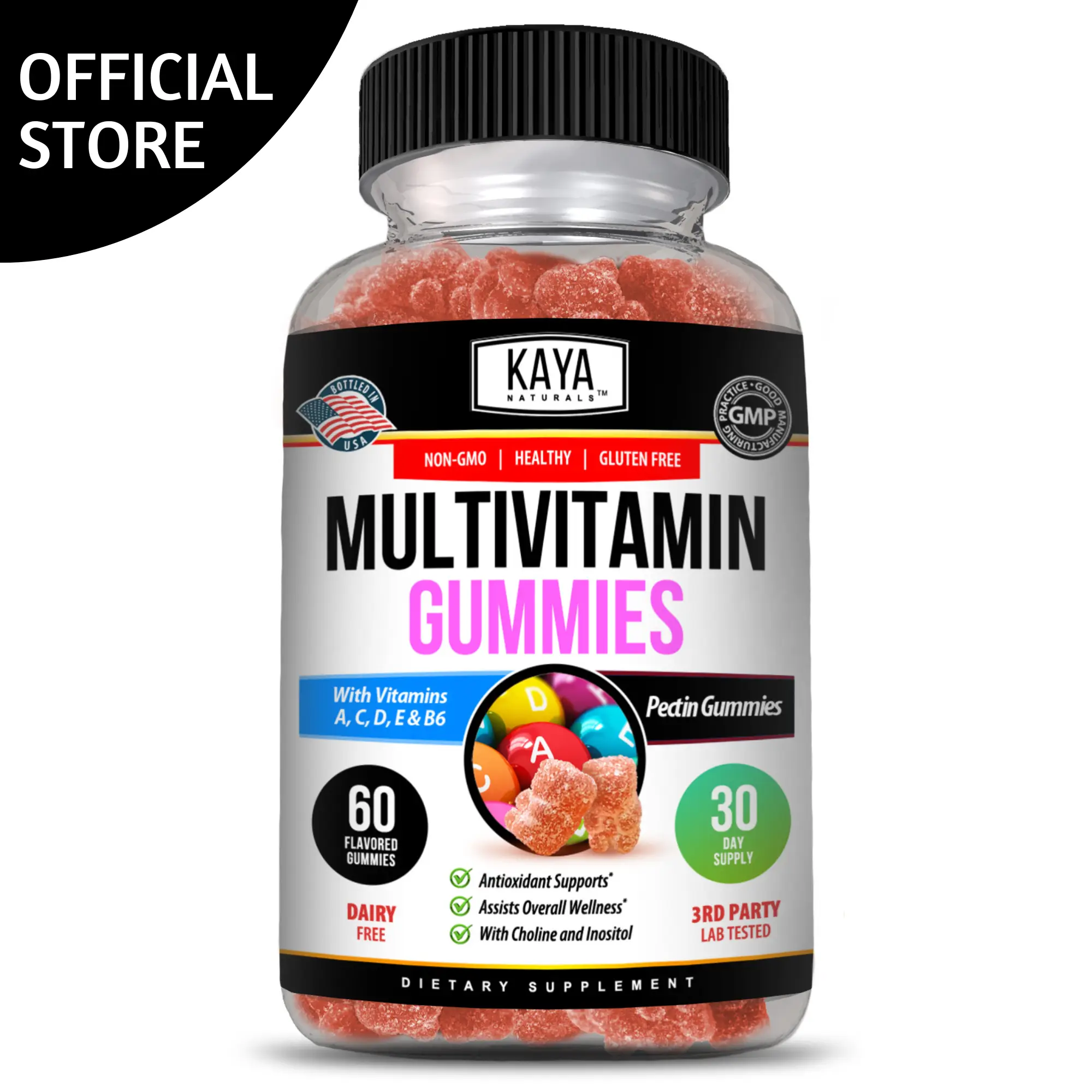 Kaya Naturals Adult Multi Vitamin Gummy, Biotin, Vitamin A, C & E, Including Zinc &Vitamin B-12, Folic Acid, Strawberry Flavor | Gluten-Free multivita