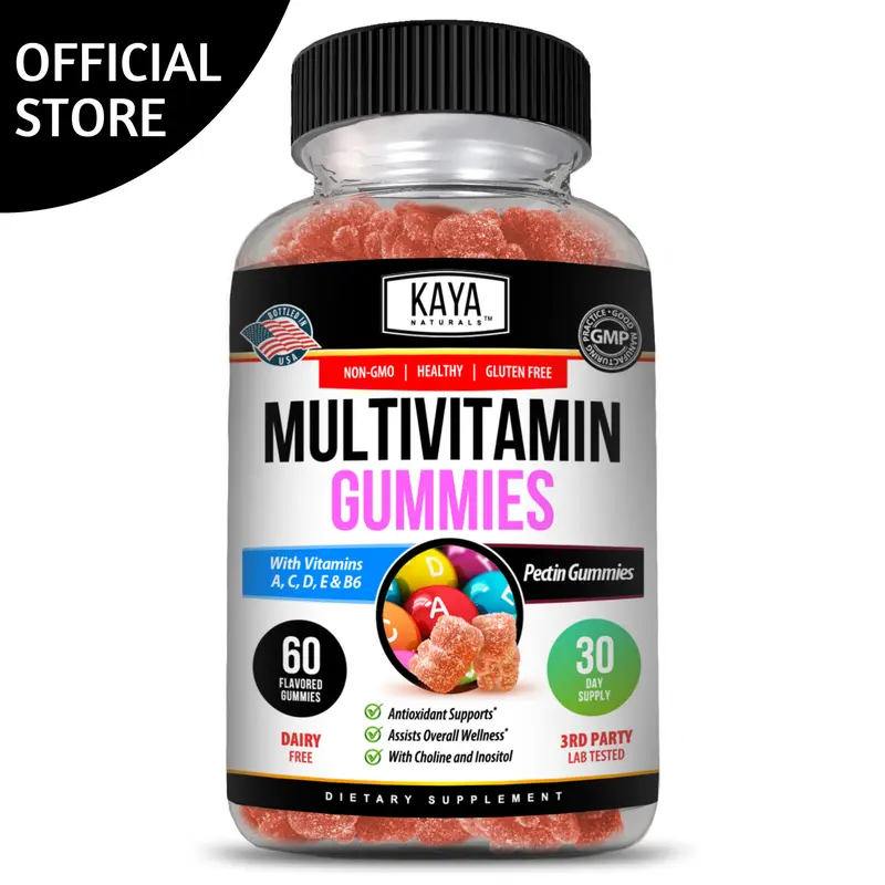 Kaya Naturals Adult Multi Vitamin Gummy, Biotin, Vitamin A, C & E, Including Zinc &Vitamin B-12, Folic Acid, Strawberry Flavor | Gluten-Free multivitamins Sweet Adult Gummies - 60 Gummies Healthcare Dietary Edible Supplement
