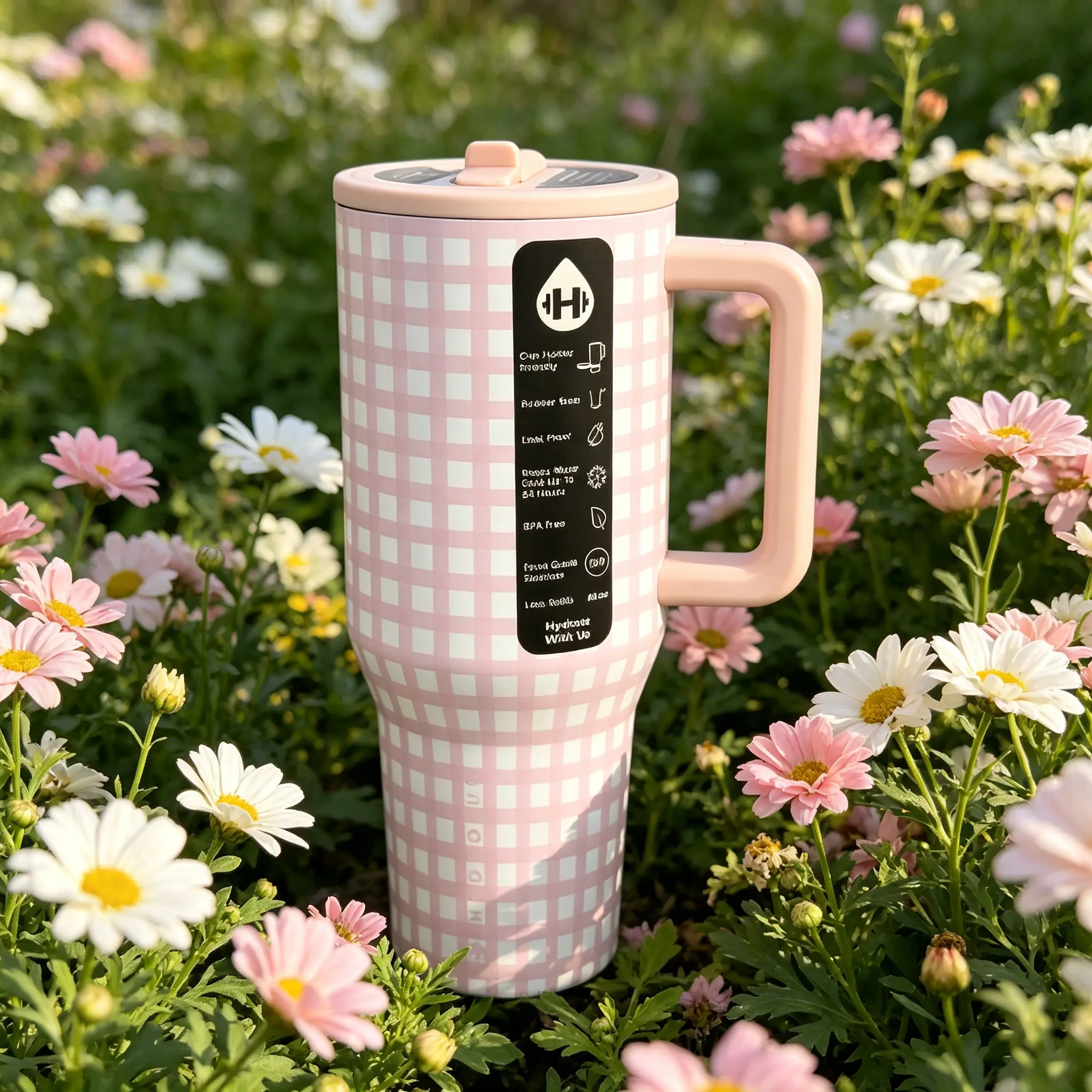HydroJug Traveler 40oz Pink Plaid Bottle With Flip-Top Straw Design, Leak-Proof Seal Stainless Steel Tumbler For Men Women, Portable Hydration Companion, 24 Hours Cold Retention, BPA Free