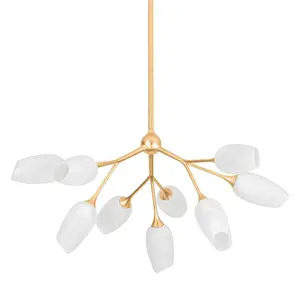 Aldean Chandelier 18-Light Vintage Gold Leaf Fixture with Cloud Glass Shades