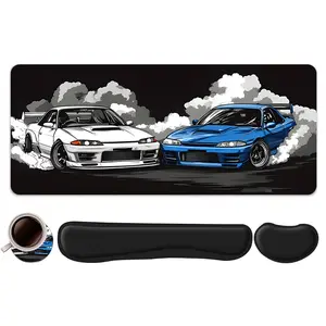 4pcs Cool Cars Design Mouse Pad + Keyboard Wrist Rest + Ergonomic Mouse Pad + Coaster Set For Desktop Decoration, Office Accessories Set Ergonomic Wrist Support, Computer Mat Mouse Pad Coaster Suitable For Home Office Gaming