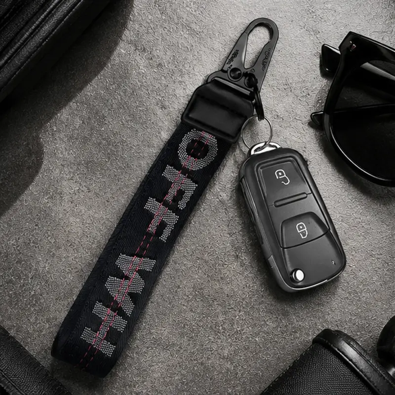 Car Keychain with Fabric Wrist Lanyard, Durable Key Ring for Car Keys, Unisex Keychain,Wallets, Bags and Jeans Decoration, Fashion Car Accessory