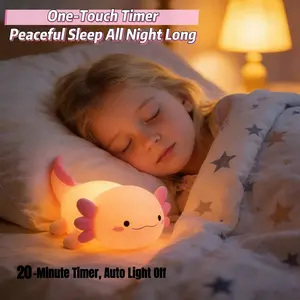 Kawaii Axolot NightightDimmable SiliconAnimalNursery Night3 Light,Adorable Rechargeable Squishy Novelty Bedside Touch Lamp,Baby Room Decor, Pink Night Light for Kids Teens Girls Lovers