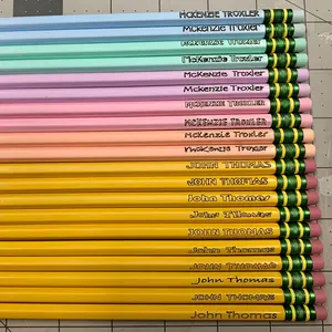 M'Cat Creations 12 Piece Custom Engraved Pencil Set Personalized Pastel and Yellow Pencils with Unique Wrapping for School Supplies