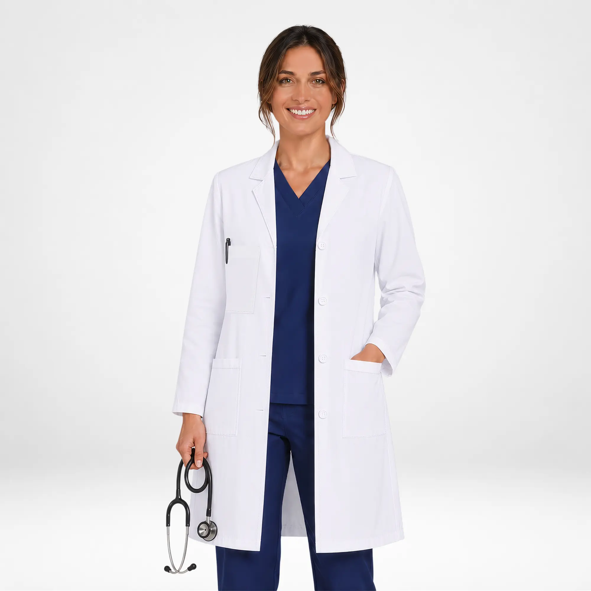NY Threads Women's Professional 31-in Long Sleeve Polyester Lab Coat Uniforms with Pockets, Side Slit for Medical, Nursing Workwear