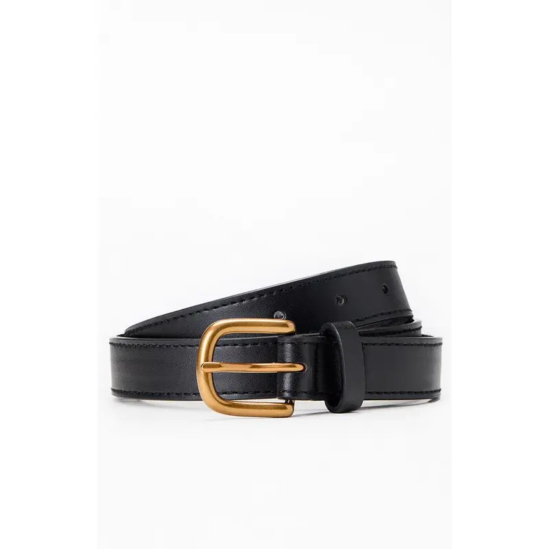 John Galt Women's Faux Leather Black Gold Buckle Belt