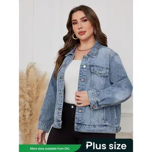 ��Plus Size�� Vintage Denim Jacket, Casual Button Fly Long Sleeve Outerwear for Women, Women's Plus Clothing for Daily Wear, Coats