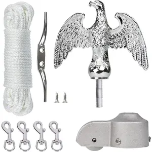 Flagpole Hardware Repair  Kit,50FT Halyard Rope+7"  Topper+6" Zinc Alloy Cleat+4 PCS Metal Swivel Snap Clips+ Alloy Flagpole  with Pulley for 1.6"-2" Flag Poles()