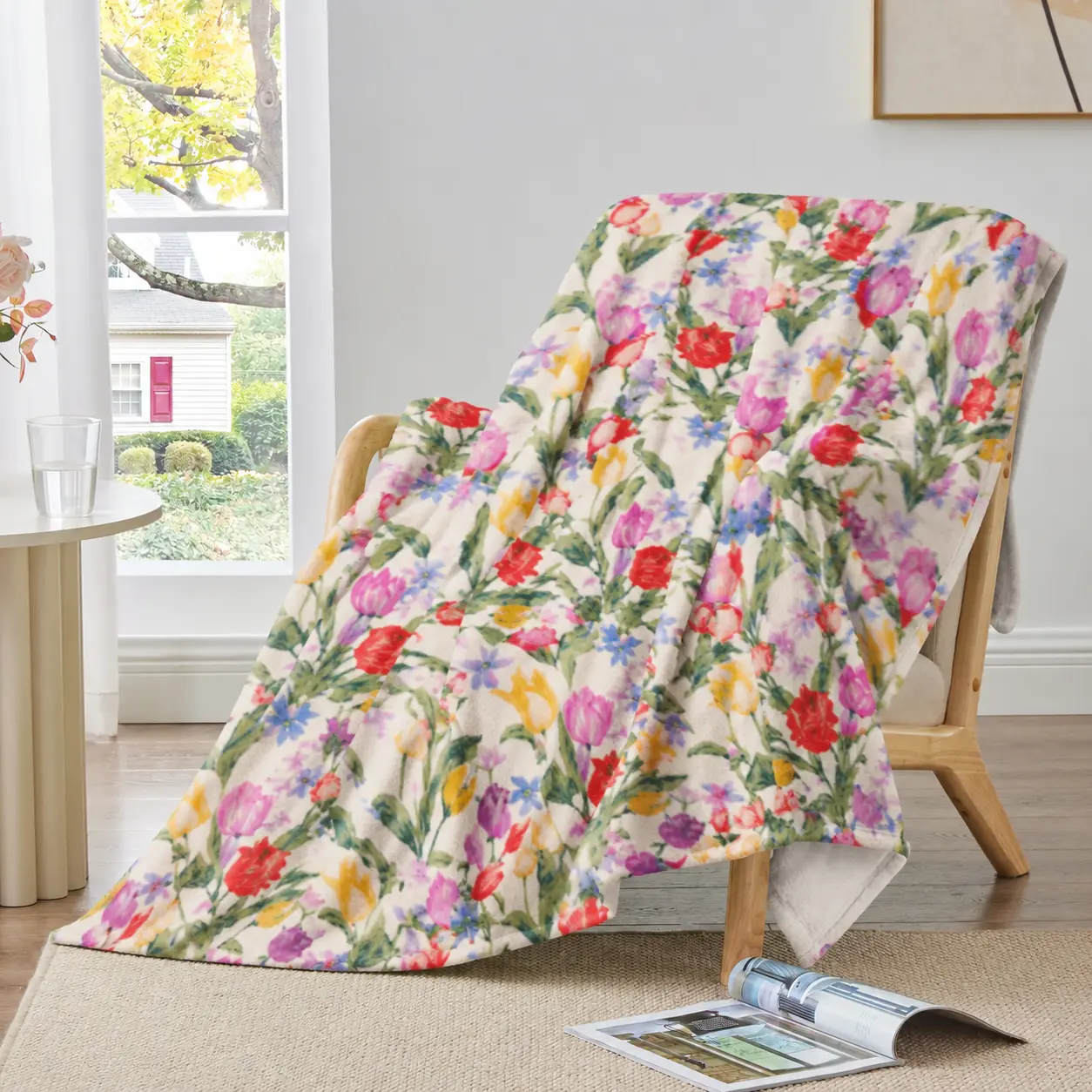 Velvetsoft Throw Blanket - Single-Sided Soft Floral Print Lightweight Flannel, All-Season Warm Plush, Aesthetic Home Decor Flower Bed Warmer Blanket, for Sofa Bed, Made in the USA, Flower Blankets