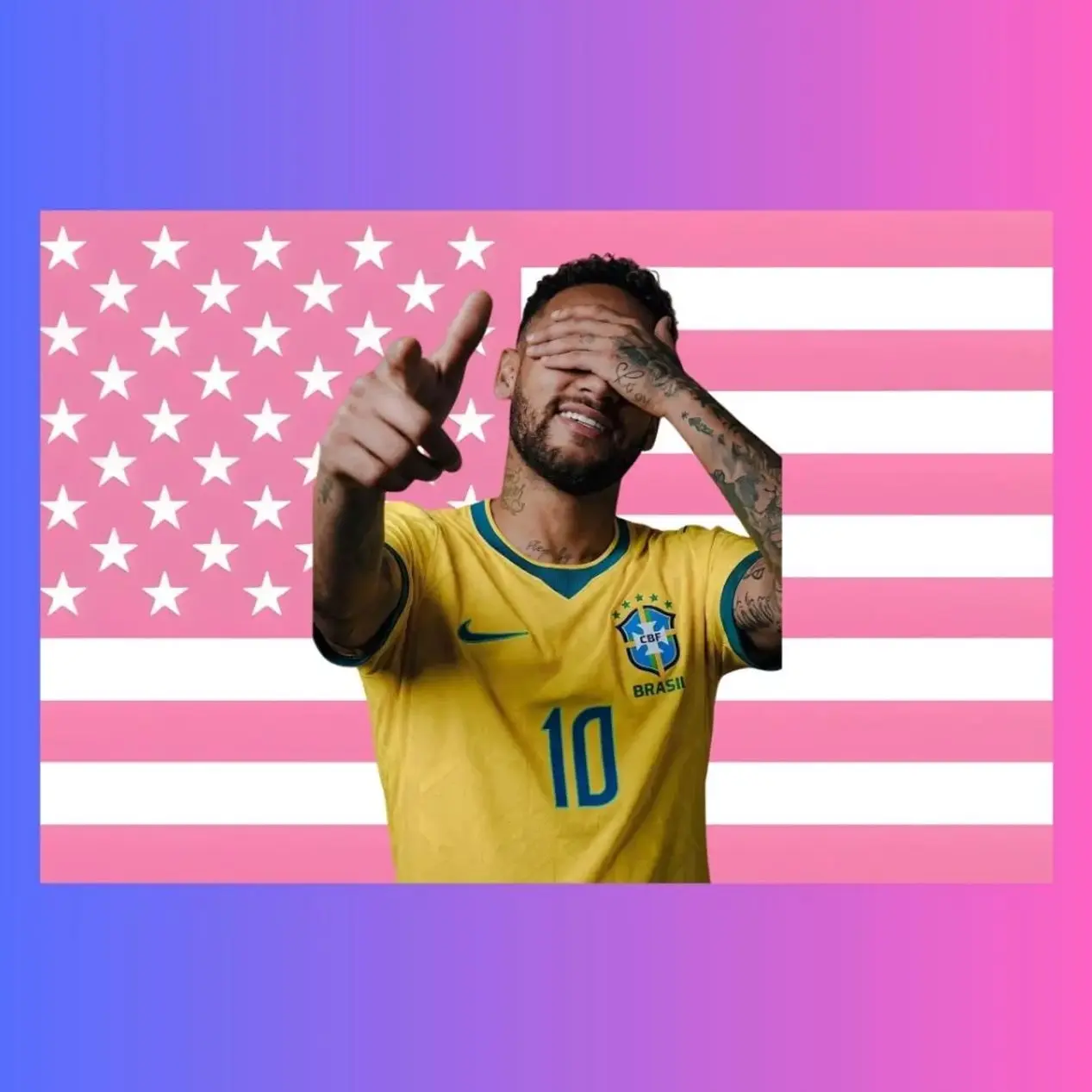Neymar Jr Pink American Flag Tapestry | Brazil National Team Football Wall Art | Soccer Fan Gift | Sports Bedroom Decor