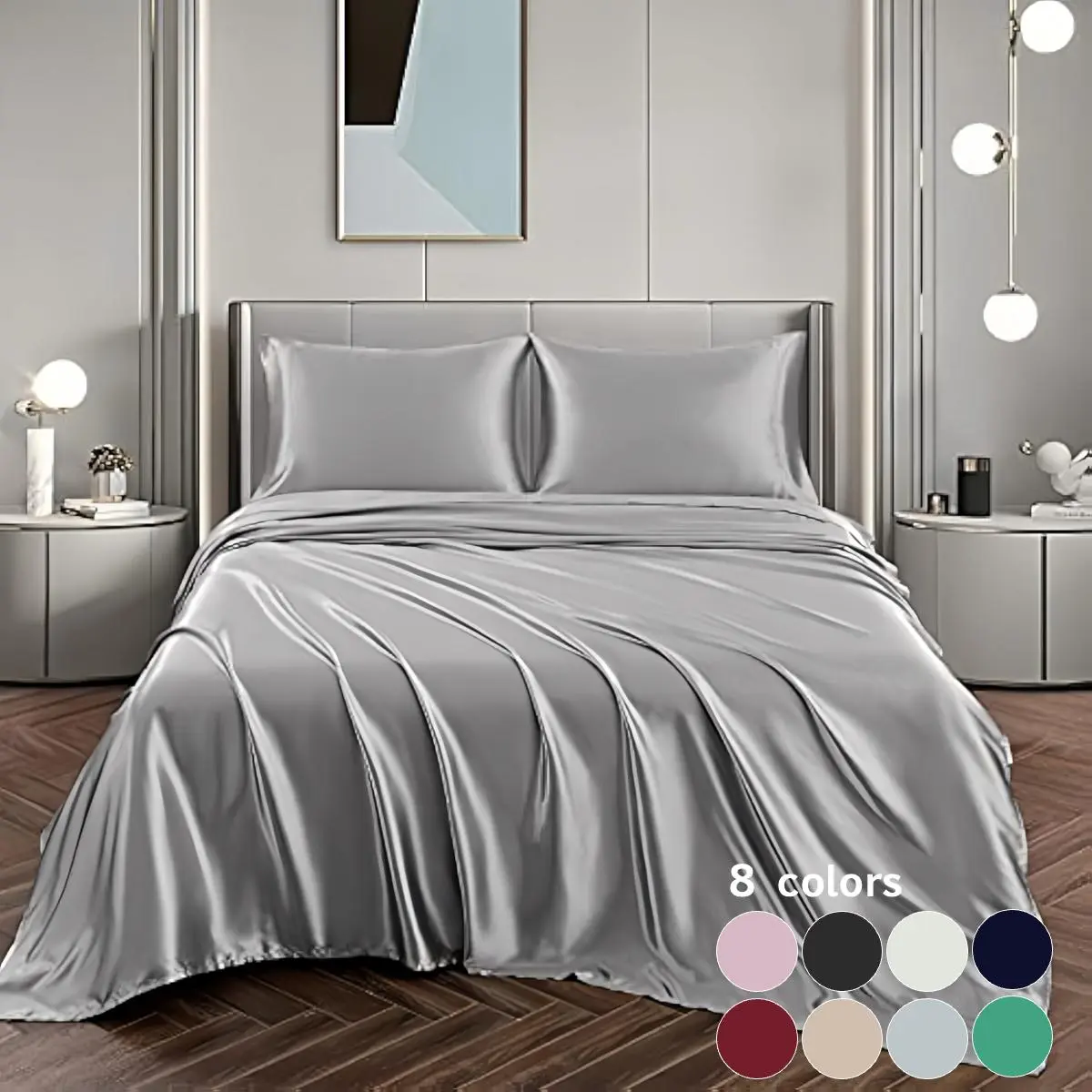Solid Color Silky Satin Bedding Set, 3/4 Counts Including 1 Flat Sheet, 1 Fitted Sheet, and 1/2 Pillowcase without Filler, Soft Mattress Protector, Room Accessories, Satin Bed Sheets, Bedset, Bed Sheet Sets, Bedsheet Set
