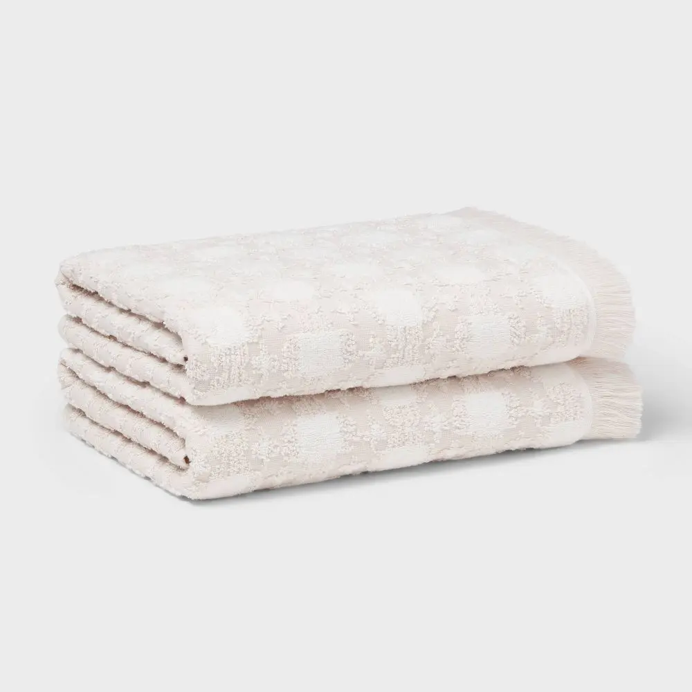 2pc Boho Ikat Patterned Bath Towel Cream - Threshold
