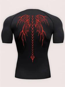 men's wing print compression sports tee, quick drying breathable t-shirt, mens gym clothes, compression shirts, comfy men's sportswear for outdoor gym running, workout tops, experimental outfits, gymclothes, athletic fashion