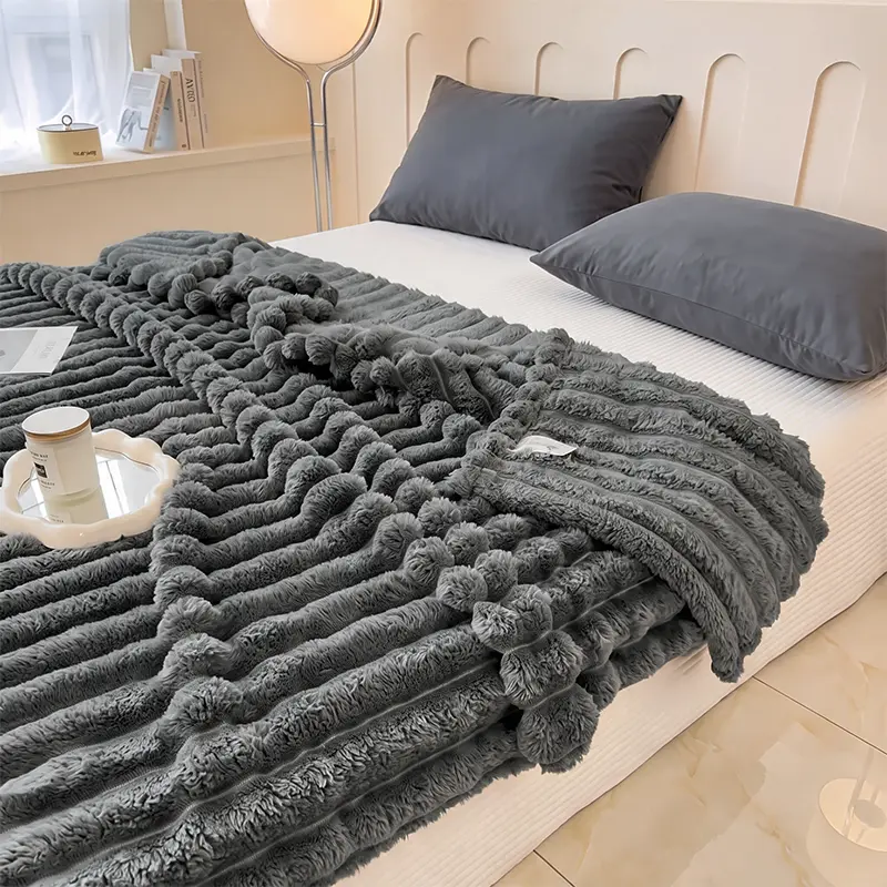 Jeffans 3D Striped Textured Fluffy Premium Fleece Throwblanket, Cozy Bedding Throw for Sofa & Bed, All-Season Machine-Washable Home Decor Item, Perfect Gift for Living Room