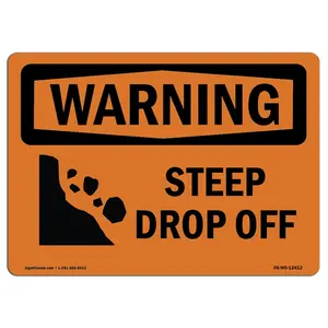 SignMission  Warning Steep Drop Off with Symbol OSHA Aluminum Sign
