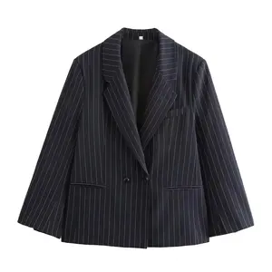 Women 2025 Spring New Fashion Pinstripe Loose Suit Jacket Vintage Long Sleeve Pockets Female Outerwear