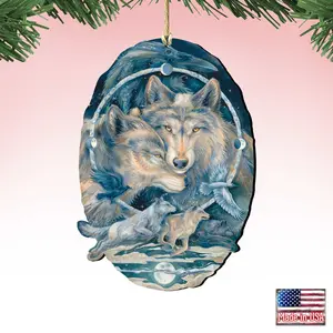 Designocracy 8591723-JB-S2 5 x 5.5 in. In Spirit I Am Free Wolves Ravens Wooden Ornaments - Set of 2