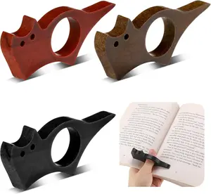 3 Pcs Wooden Thumb Book Page Holders One-Hand Reading Bookmarks for Book Lovers Portable Wood Books Holders for Thick Thin Books Bookworm Gifts for Women Readers(Cat,Medium) MotiMind