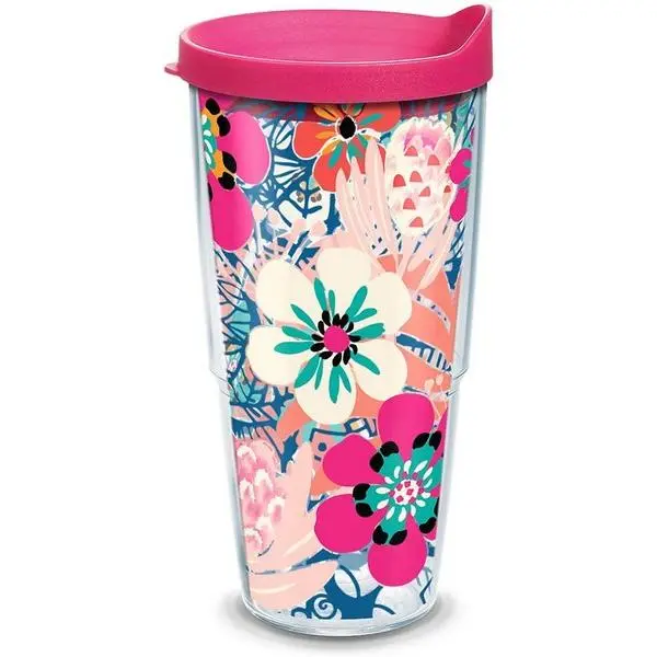 Bright Wild Blooms Fuschia Pink Lid 24 oz Tervis Tumbler